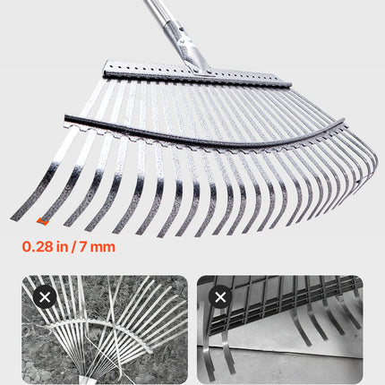 Leaf Rake Steel Garden Rake 25-Tine 36.4-72.8 Inch Adjustable Long Handle