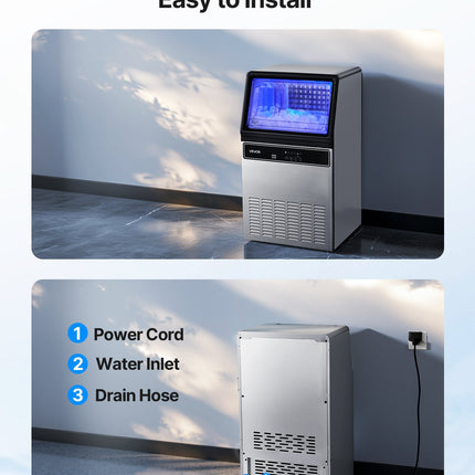 Commercial Ice Maker Machine With Pump, 130Lbs/24H With 33Lbs Storage, 45 Cubes Per Cycle, Freestanding & Under Counter Ice Maker With LED Display & Self-Cleaning, For Home Bar Restaurant