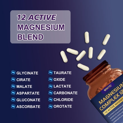 WINYEL Magnesium Complex 700mg 12 In 1 Magnesium Supplement With Glycinate, Citrate, Malate  Sleep, Calm, Muscle Relaxation, Heart Health Support  Vegan 120 Capsules