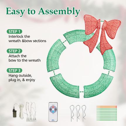 Christmas Wreath Decoration, LED Metal Holiday Decoration In Green Yellow