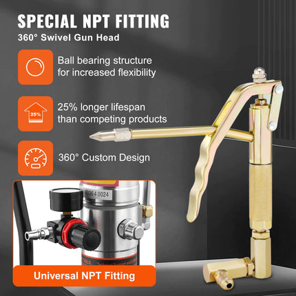 Grease Pump, 50:1 Pressure Ratio Air Operated Grease Pump With 13 Ft High Pressure Hose And Grease Gun, Pneumatic Grease Pump With Barrel Cap, Portable Lubrication Grease Pump 360° Gun Head