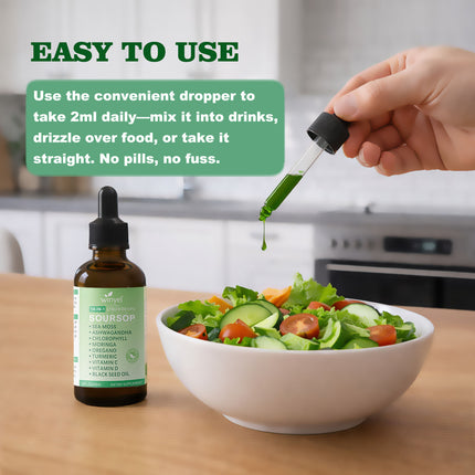 Soursop Drops 10-in-1 With Seaweed, Moringa, Black Seed Oil, Oregano, Ashwagandha, Chlorophyll  Herbal Extracts Promote Overall Health  Vegan 2 Fl Oz