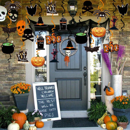 36 Pcs Halloween Hanging Swirl Decorations Halloween Spooky Ceiling Decor With Ghost Pumpkin Skull Witches Spider Bat For Home Indoor Outdoor Party Office Halloween Party Decor Supplies