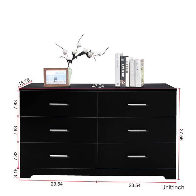 Black Particle Board With Triamcinol, Six Drawer Cabinet