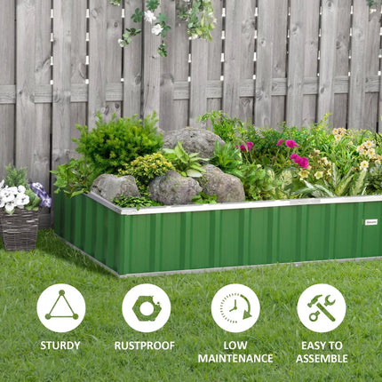 Raised Garden Bed, Galvanized Metal Planter Box For Vegetables Flowers Herbs, Green