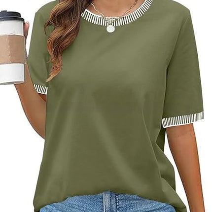 European And American Fashion Casual Multicolor Knitted Color Striped Short Sleeve