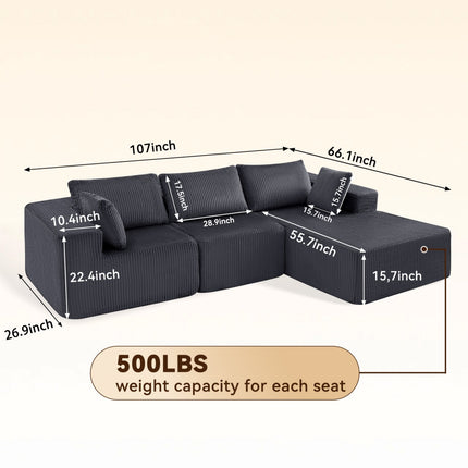 Gray Versatile Modular Sofa Bed - Space-Saving, No Assembly