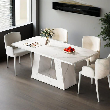 Dining Table For 4 To 6 People, 63" Rectangular Dining Room Table, Modern Wooden Faux Marble Dinner Table With Sturdy Base