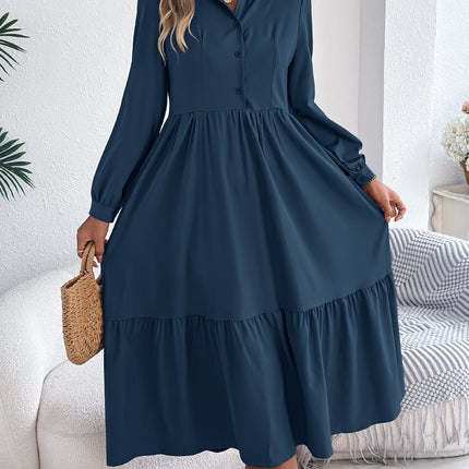 Women's Lapel Casual Loose Long Sleeve Ruffled Shirt Dresses Long Sleeved Turn-down Collar Single-Breasted Dress Spring Autumn Fashion Women's Clothing For Vacation