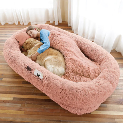 Human Dog Bed, Large Size Fits You And Pets, Washable Faux Fur Dog Bed For People Doze Off, Napping Orthopedic Dog Bed, Present Plump Pillow, Blanket, Strap