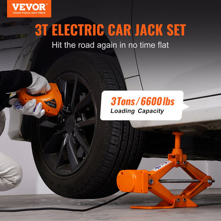 VEVOR Electric Car Jack, 3 Tons  6600 Lbs Scissor Jack With Electric Impact Wrench, 12V Car Jack With Double Saddles With Remote Control, Portable Car Jack Lifting For Sedan, SUV, Truck Tire Change