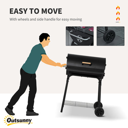 30" Portable Charcoal Barbecue Grill with Wheels Outdoor Barbecue with Adjustable Charcoal Rack, Storage Shelf, for Garden Camping Picnic