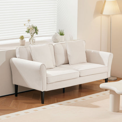 Loveseat Sofa, 69-Inch Small Sofa Couch For Living Room, Velvet Fabric 2-Seats Couch With Sinuous Spring, Soft Cushions And Sturdy Frame, Comfy Loveseat For Bedroom, Office Or Apartment, White