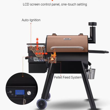 Wood Pellet Grill Smoker Outdoor Electric BBQ Grills 575 Sq.in Cook Area