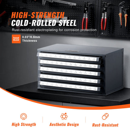Drill Bit Dispenser Cabinet, Five-Drawer Drill Bit Organizer Cabinet Steel Drill Dispenser Organizer Cabinet With Labels, Stackable Drill Dispenser For Drill Bit Storage
