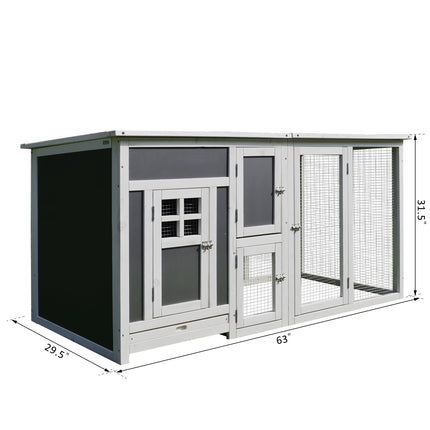32" Luxury Large Outdoor Open Covered Chicken Coop House with Run and Nesting Box and