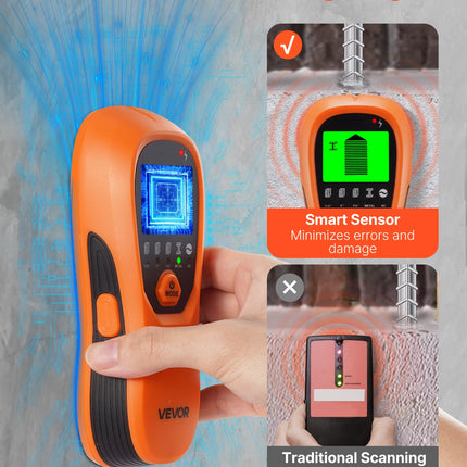 Stud Finder Wall Scanner, 5 In 1, Electronic Wall Stud Detector With Smart Sensor, High-Definition LCD Display And Audio Alarm, For The Center And Edge Of Metal, AC Wire, Joists, Pipes, Orange