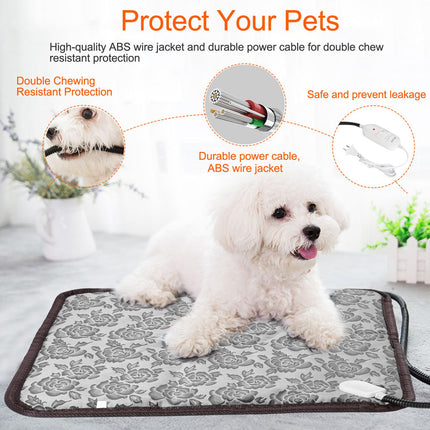 1Pc Pet Heating Pad Dog Cat Electric Heating Mat Waterproof Adjustable Warming Blanket With Chew Resistant Steel Cord Case