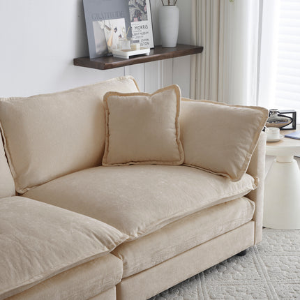 Modern Sofa Couch, 3 Piece Set Extra Deep Seat Sectional Sofa For Living Room, Oversized Sofa, 3 Seat Sofa, Loveseat And Single Sofa, Beige Chenille