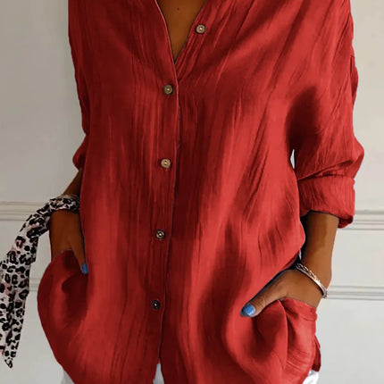 Lapel Long Sleeve Shirt Women's Single-breasted Pleated Shirt Tops Clothing