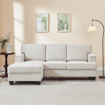 86'' L Shaped Couch With Armrest Organizer,3 Seats Sofas With Movable Ottoman,Comfy Sectional Sofa With Thick Cushion,Linen Sectional Couches For Living Room,Bedroom,Apartment,Beige