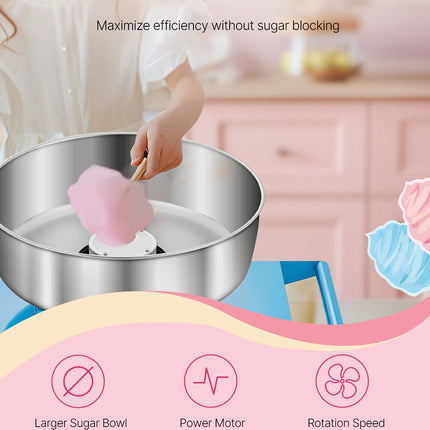 Commercial Cotton Candy Machine With Cart Sugar Floss Maker 1000W For Party Blue