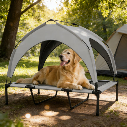 Elevated Dog Bed With Canopy, Raised Outdoor Pet Bed For Camping With Washable Breathable Mesh, 42'' X 30'' X 3'' , Tiktok