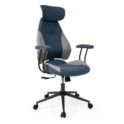 Gray Blue Color Blocking Office Chair With 2D Adjustable Headrest, Ergonomic High-Back Desk Chair 330 Lbs Capacity