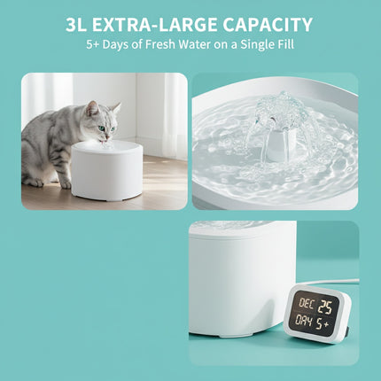 Ultra Quiet Anti-Dry Burn Pet Water Fountain, 3L Circulating Water Dispenser, USB Rechargeable Motion Sensor Pet Water Bowl For Cats And Dogs