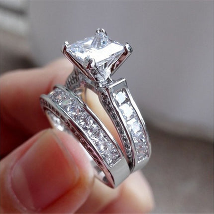 New Style Charm Couple Rings His Her Silver Color Princess Cut CZ Anniversary Promise Wedding Engagement Ring Sets