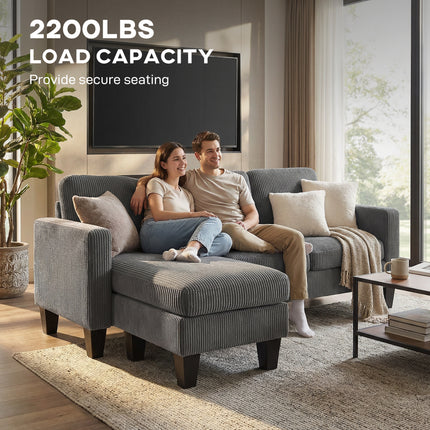Sectional Sofa, L Shaped Couch, with Reversible Chaise or Ottoman, Dark Gray