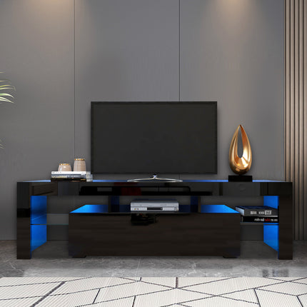 Modern Black TV Stand 20 Colors LED TV Stand W Remote Control Lights