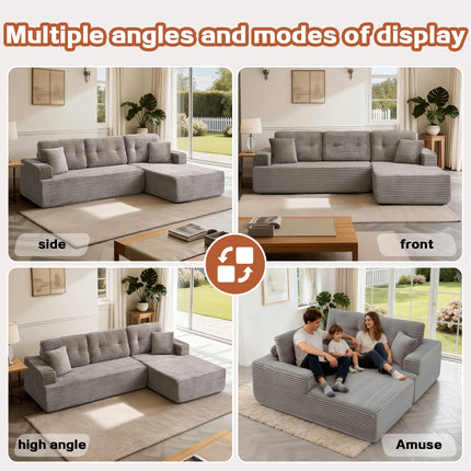 Right-Facing Chaise,L Shape Modular Sectional Sofa, Compressed Sectional Sofa Modern Minimalist Style Corduroy Couch,Unfold Into A Bed, Bedroom, Comfy Compressed Sofa