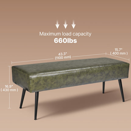 Leather Bedroom Bench, PU Leather Bench With Metal Legs And With Stitching For Entryway, Upholstered Shoe Bench Seat, Modern End Of The Bed Benches For Living Room, Dining Room, Hallway, Green