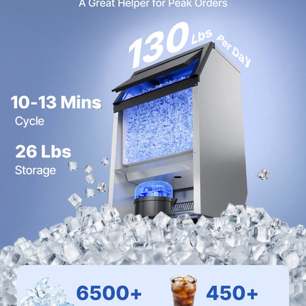 Commercial Ice Maker Machine, 100 Lbs/24h With 26 Lbs Storage Capacity, Built-in/Freestanding/Under Counter, Stainless Steel Ice Maker With LED Display & Self-Cleaning, For Home Bar Restaurant