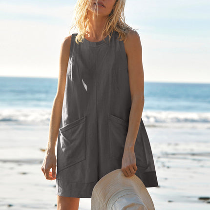 Women Sleeveless Shorts Jumpsuit With Pockets Fashion Beach Pants Summer Clothing