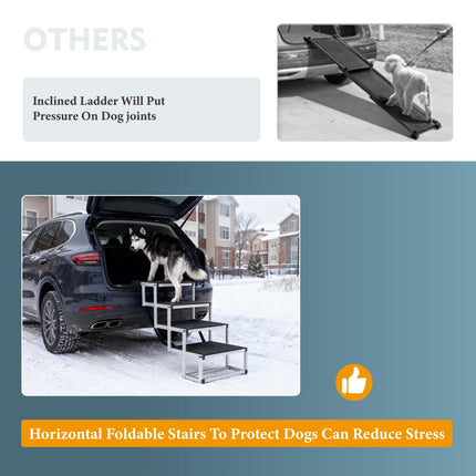 Foldable Dog Ramp For Cars, SUVs, Trucks, Portable Pet Dog Stairs For Large Dogs With Non-Slip Surface  Reinforced Design, Lightweight Yet Sturdy Supports Up To 250lbs