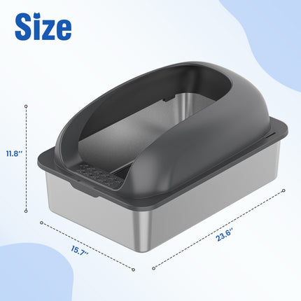 Stainless Steel Cat Litter Box With Lid, Large Cat Litter Box For Big Cats, Scoop And Mat Included