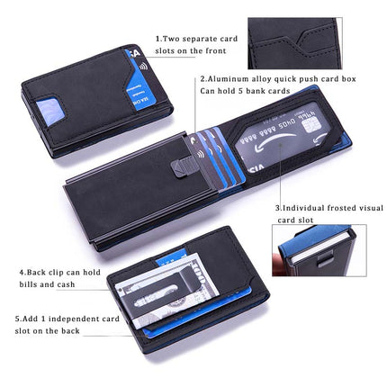 Men's Slim Wallet With Pop Up Card Holder, RFID Blocking, Minimalist Design With Large Card Capacity, Money Clip