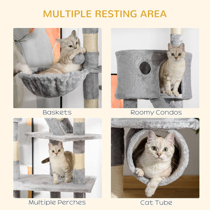 Floor to Ceiling Cat Tree, 94.5-102.5 inch Height Adjustable Cat Climbing Tower with Scratching Posts, Condos, Hammocks