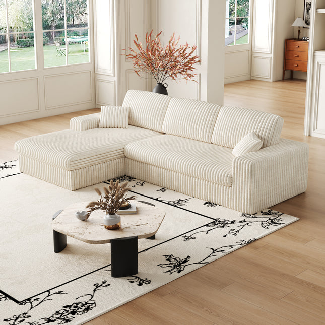 114.5Modern Corduroy Modular Foam Sofa, Recliner Seat Reversible Sofa, 2-in-1 Sofa With Recliner And L-Shaped Sofa Combination With Three Cushion Neck Pillow Combination And Two Throw Pillows