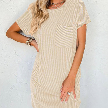 Striped Short Sleeve Pocket Dress Women