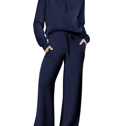 Leisure Sports Suit Long-sleeve Zipper Sweatshirt Wide Leg Pants Two-piece Set