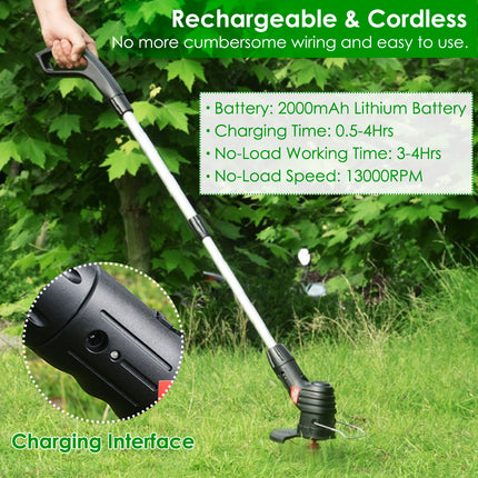 1Pc Electric Cordless Grass Trimmer Rechargeable Extendable With 5 Blades 1 Battery