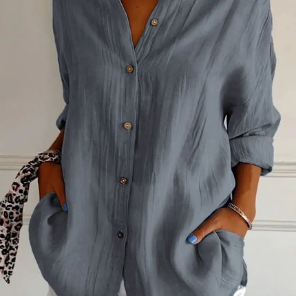 Lapel Long Sleeve Shirt Women's Single-breasted Pleated Shirt Tops Clothing