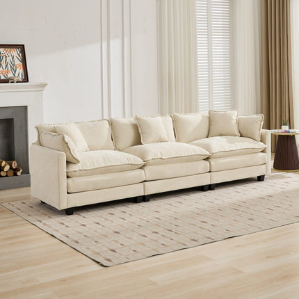 Cloud Sofa 3 Seats Ottoman Is Not Included, Modern Sectional Couch, For Living Room Bedroom And Apartment, Comfy Double Layer Upholstered Seat Cushion, Breathable Chenille Fabric, Beige,SW5013BG