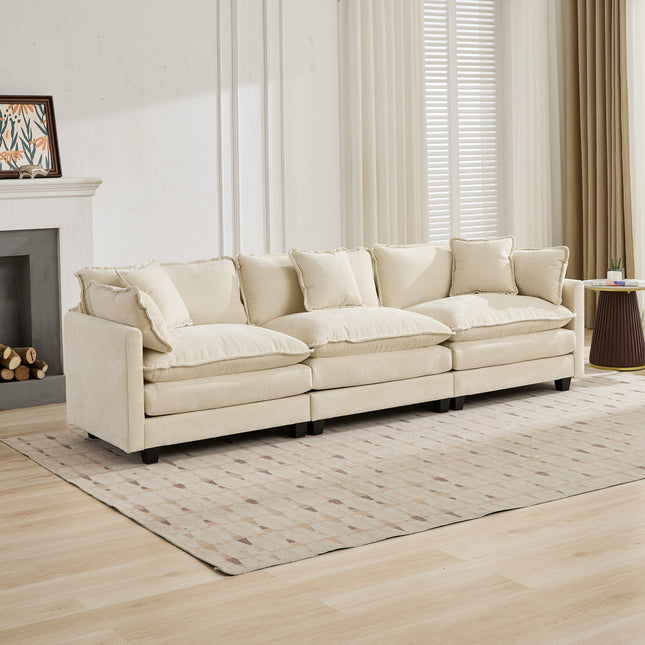 Cloud Sofa 3 Seats Ottoman Is Not Included, Modern Sectional Couch, For Living Room Bedroom And Apartment, Comfy Double Layer Upholstered Seat Cushion, Breathable Chenille Fabric, Beige,SW5013BG