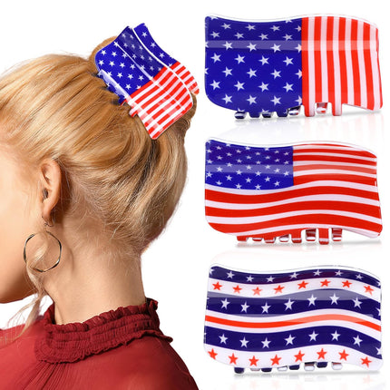 3Pcs American Flag Shaped Claw Clips USA Patriotic 4th Of July Design Hair Accessories Red White And Blue Hair Clips For Independence Day Veterans' Day Clearance