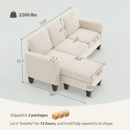 Sectional Sofa, L Shaped Couch, with Reversible Chaise or Ottoman, Cream White