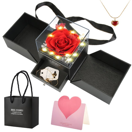 1Pc Preserved Red Real Rose With Heart Necklace Eternal Flowers Rose With Golden Necklace Gifts For Women Mom Wife Girlfriend Grandma On Valentine Mother Day Christmas Anniversary